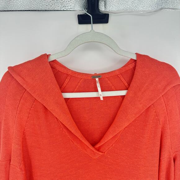 FREE PEOPLE Optimistic Linen Blend Hoodie Pullover Sweater XS Oversized Coral - Picture 4 of 12